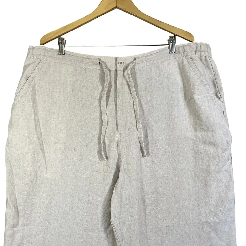 Cubavera Pants Men 2XB/32 Oatmeal Linen Blend Drawstring Elastic Straight Zip